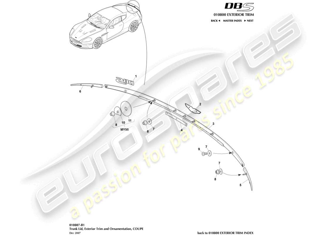 aston martin dbs (2014) embellecedor de tapa de maletero, cupé diagrama de piezas