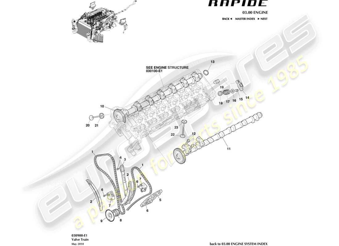 aston martin rapide (2013) diagrama de piezas del tren de válvulas