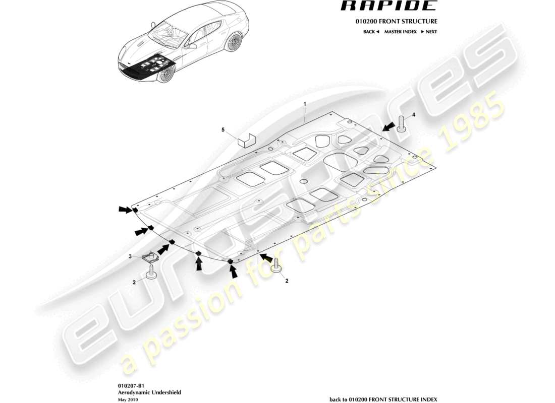 aston martin rapide (2014) escudo inferior delantero diagrama de piezas