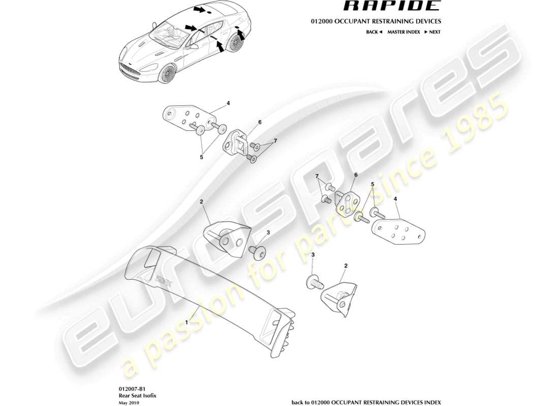 aston martin rapide (2014) soportes de sujeción isofix diagrama de piezas