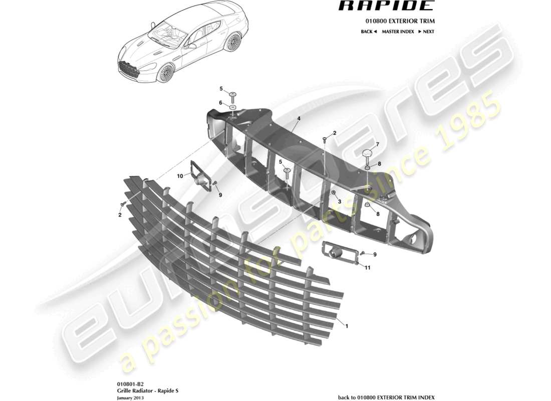 aston martin rapide (2013) rejilla de radiador, s diagrama de piezas