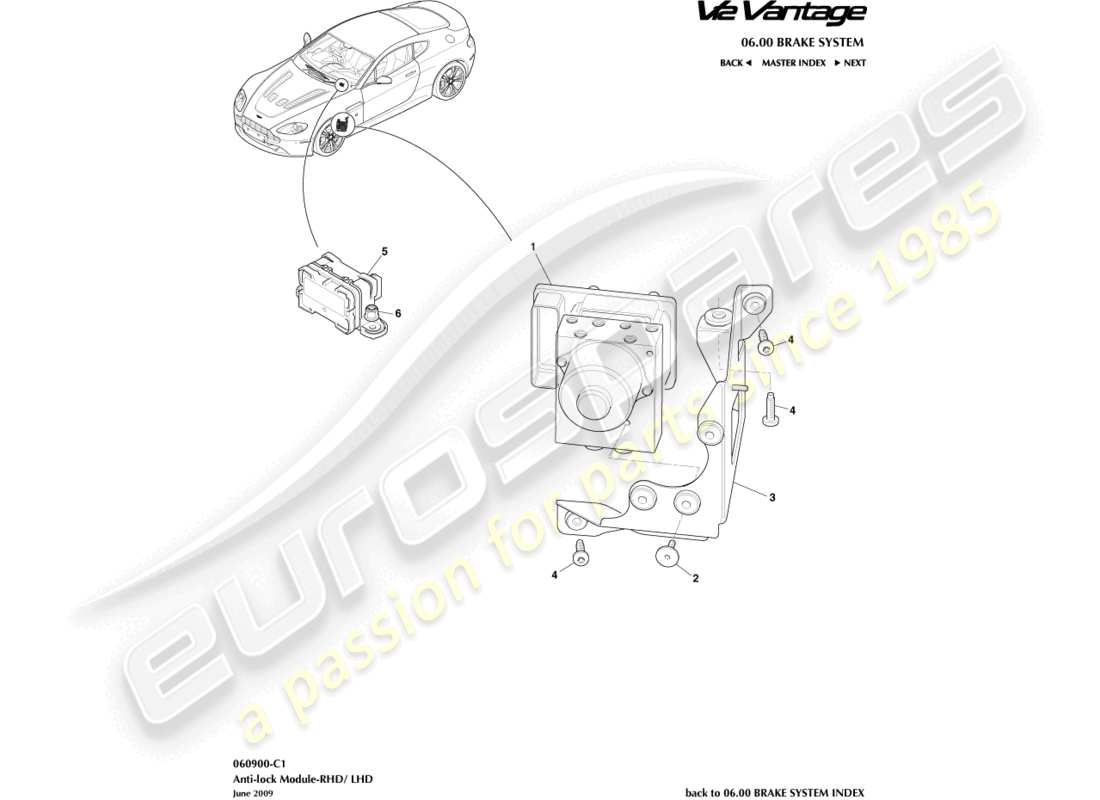 aston martin v12 vantage (2011) diagrama de piezas del módulo antibloqueo