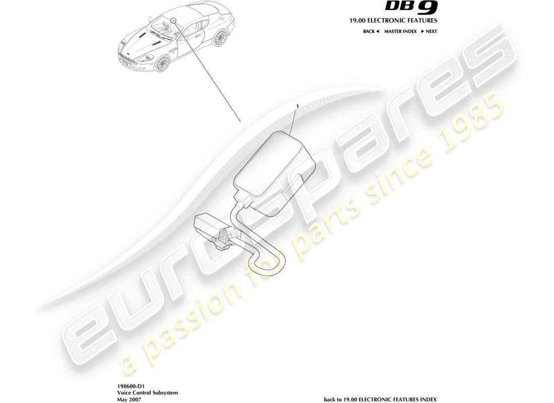 aston martin db9 (2007) diagrama de piezas del subsistema de control por voz