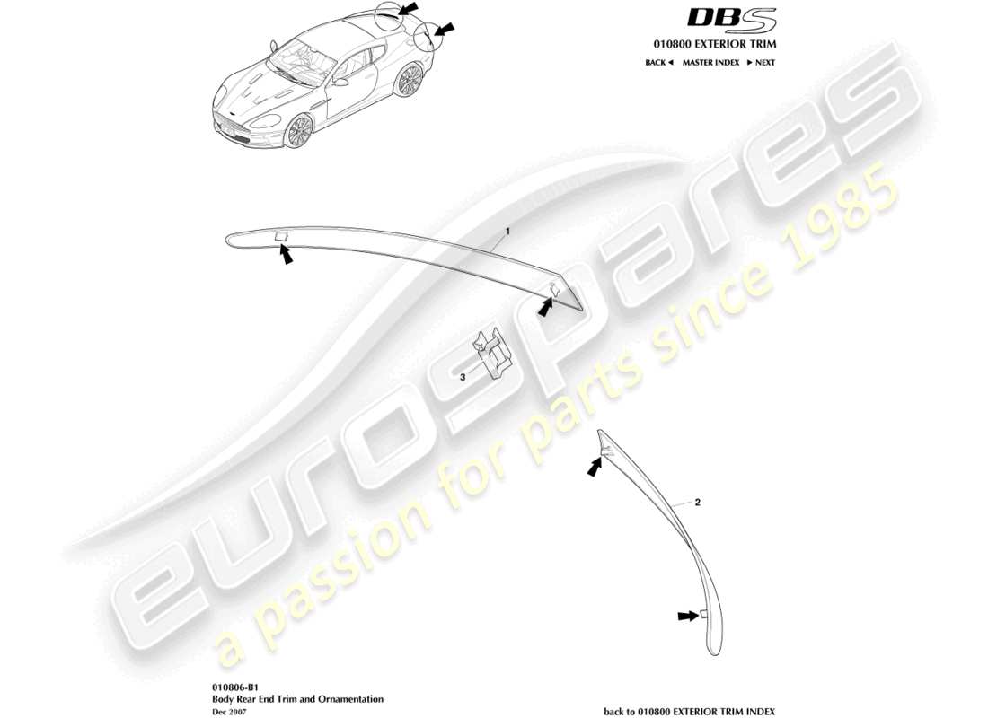 aston martin dbs (2014) moldura del extremo trasero de la carrocería diagrama de piezas