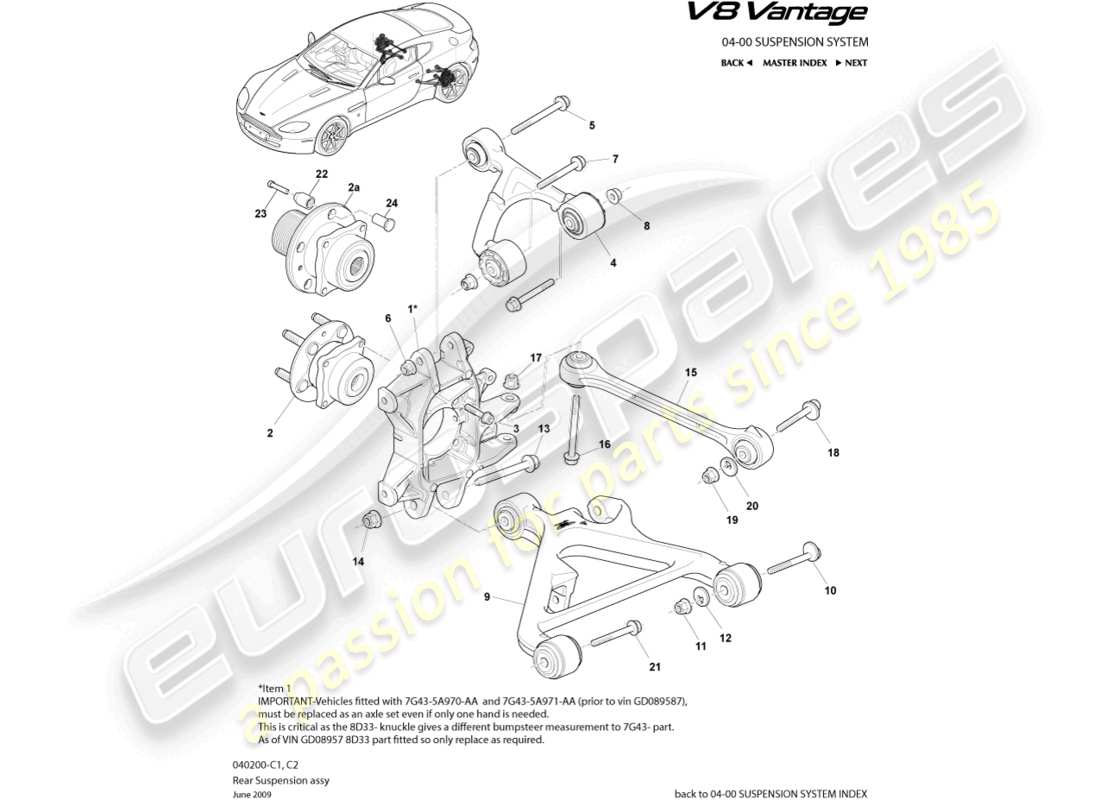 aston martin v8 vantage (2018) diagrama de piezas del conjunto de suspensión trasera