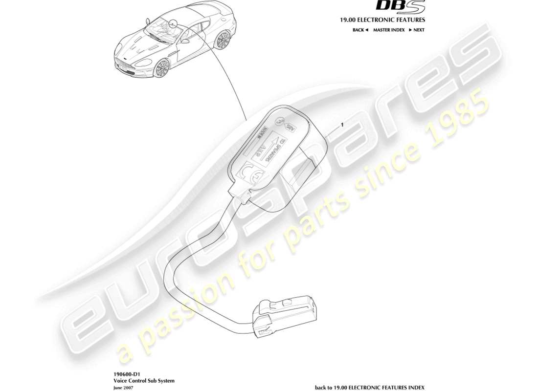 aston martin dbs (2013) diagrama de piezas del subsistema de control por voz