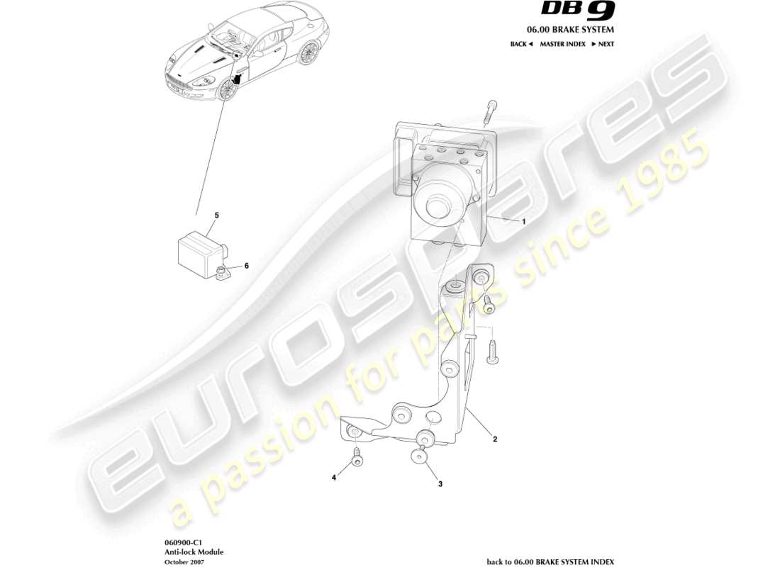 aston martin db9 (2006) diagrama de piezas del módulo antibloqueo