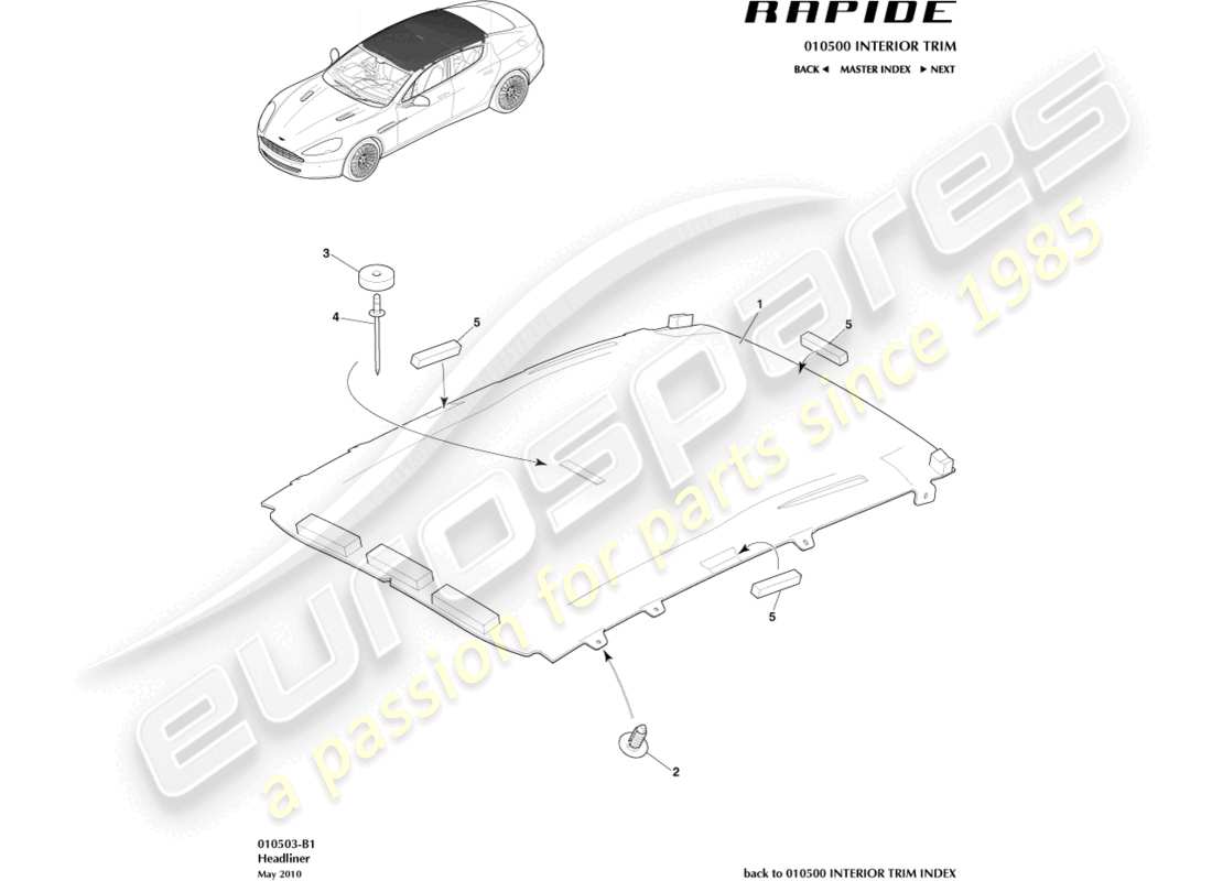 aston martin rapide (2014) diagrama de piezas del conjunto del techo interior