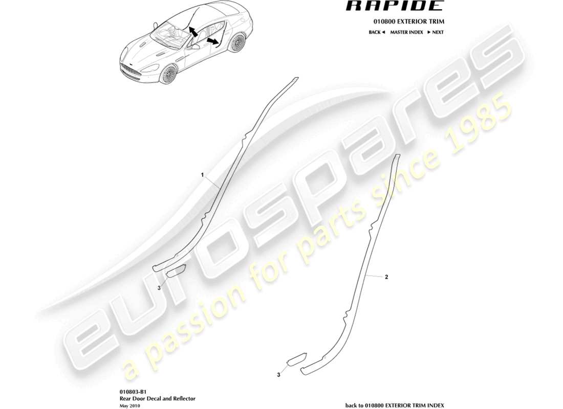 aston martin rapide (2011) moldura de puerta trasera diagrama de piezas