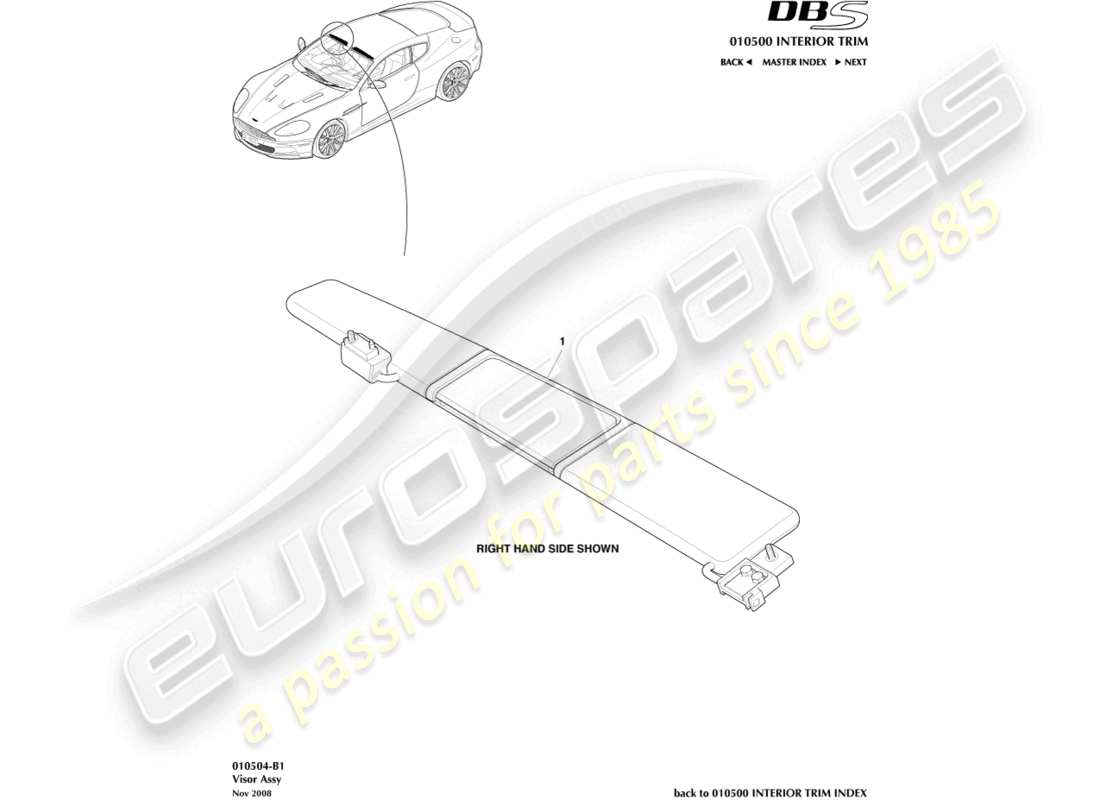 aston martin dbs (2009) parasol diagrama de piezas