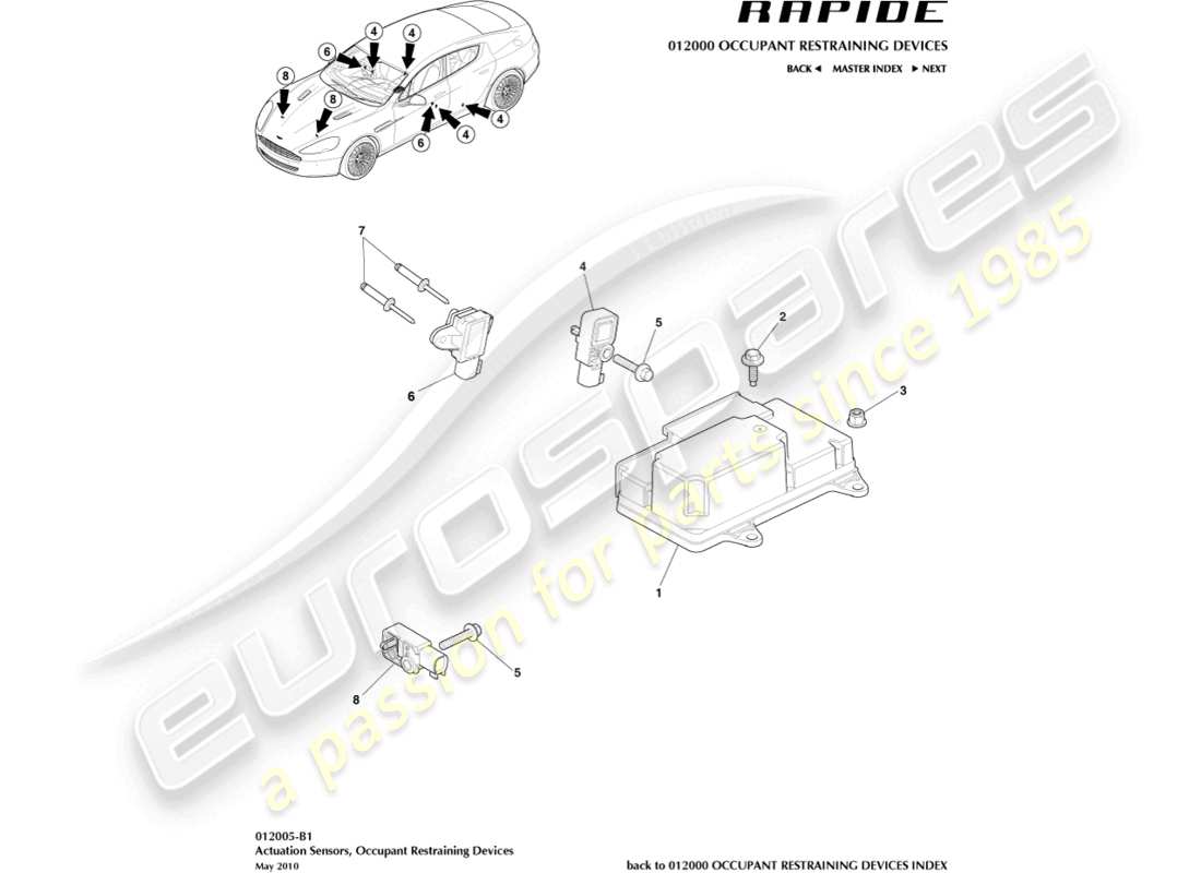 aston martin rapide (2014) sensores de actuación diagrama de piezas