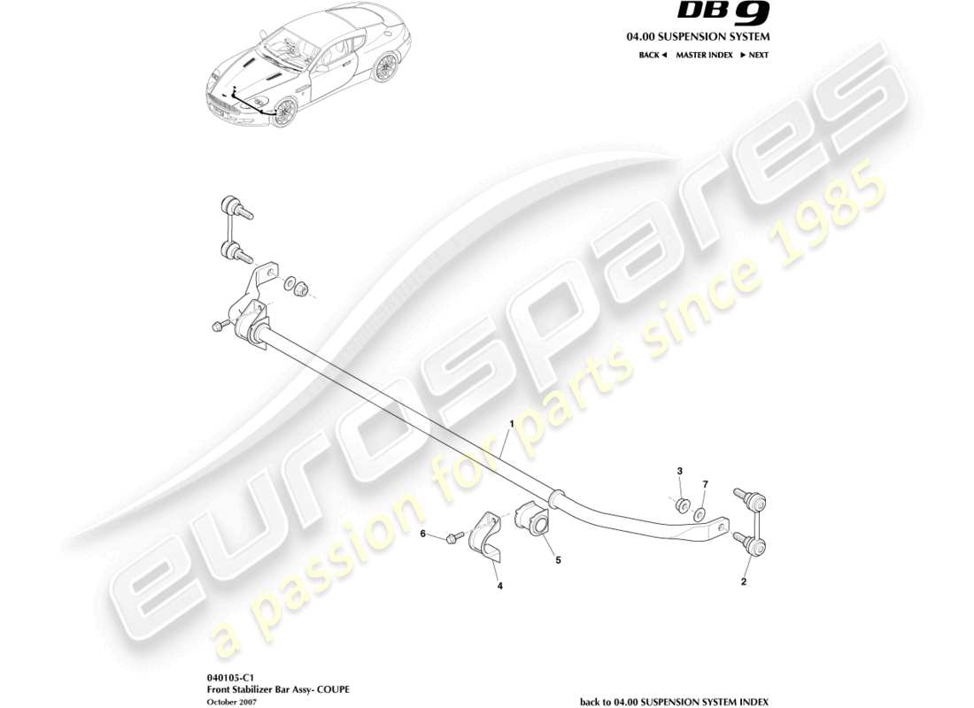 aston martin db9 (2010) barra estabilizadora delantera, diagrama de piezas del cupé