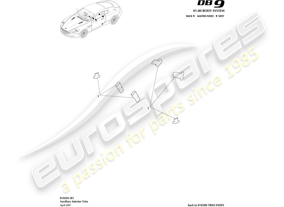 aston martin db9 (2010) diagrama de piezas de molduras interiores auxiliares