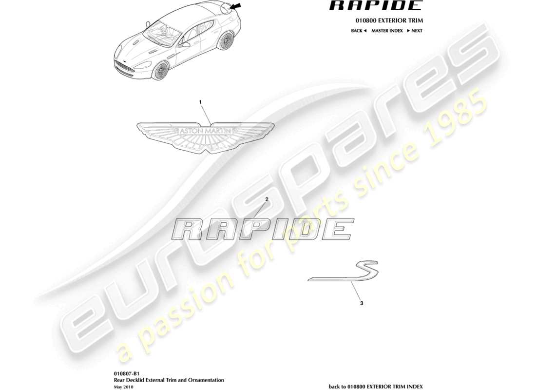 aston martin rapide (2016) insignias diagrama de piezas