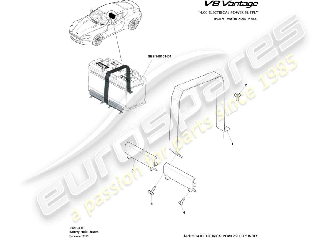 aston martin v8 vantage (2006) diagrama de piezas de sujeción de batería