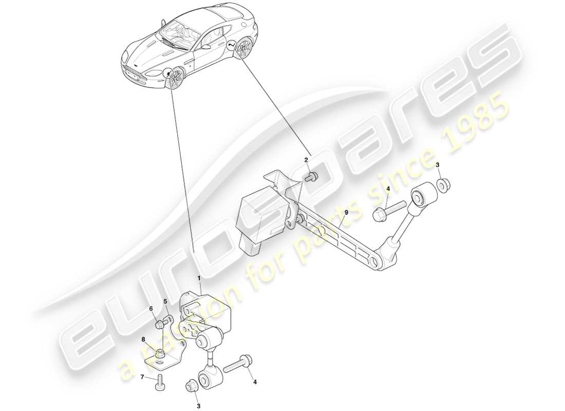 aston martin v8 vantage (2007) diagrama de piezas de nivelación de faros