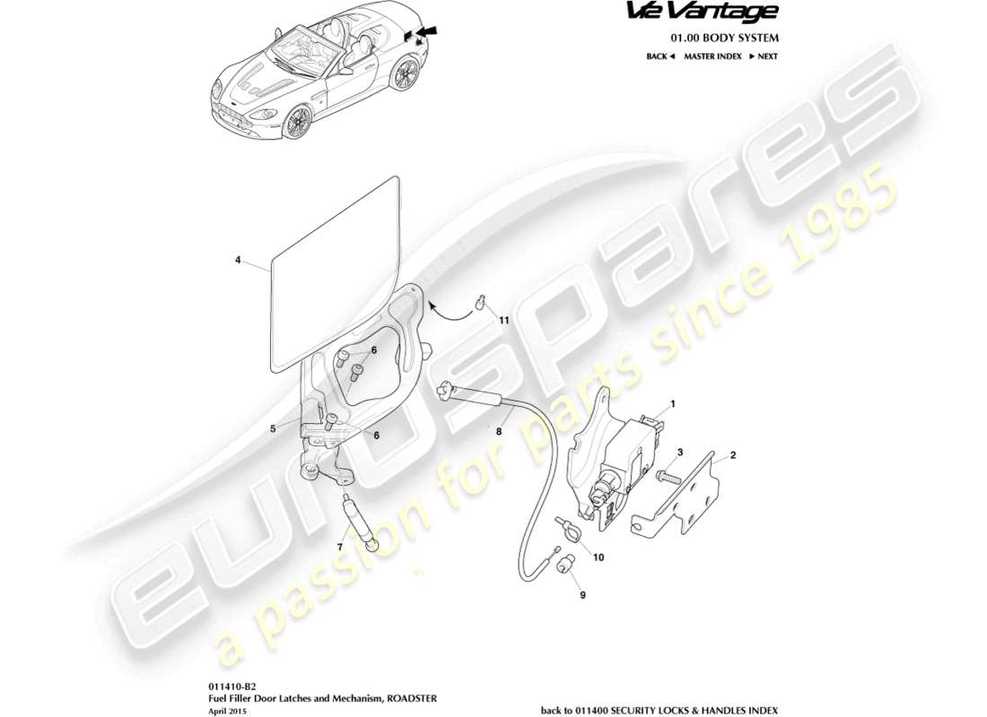 aston martin v12 vantage (2013) mecanismo de llenado de combustible, diagrama de piezas del roadster