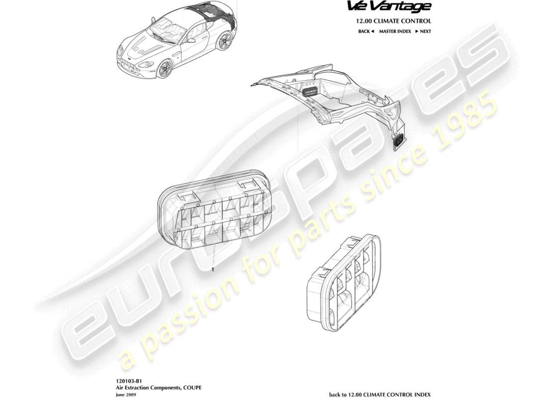 aston martin v12 vantage (2013) componentes de extracción de aire, diagrama de piezas del cupé
