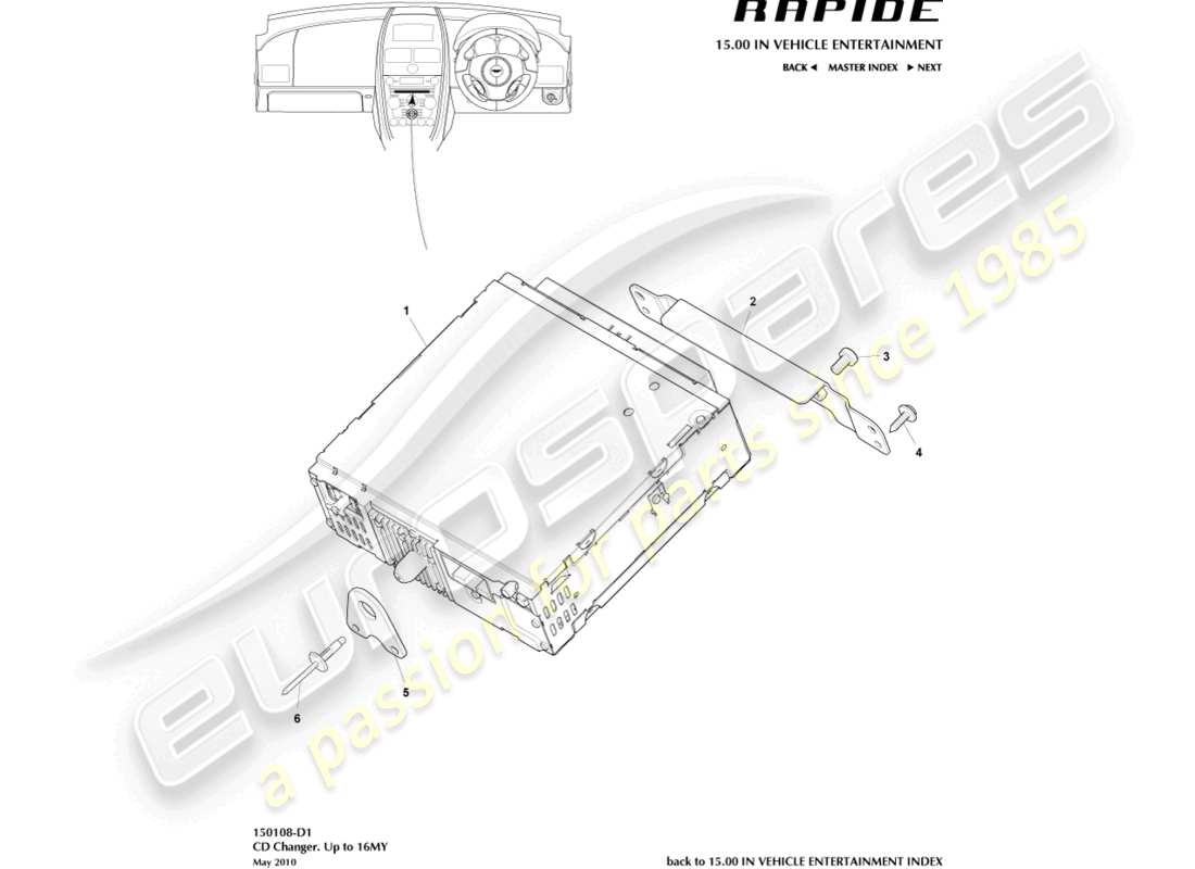 aston martin rapide (2016) cambiador de cd, hasta 16my diagrama de piezas