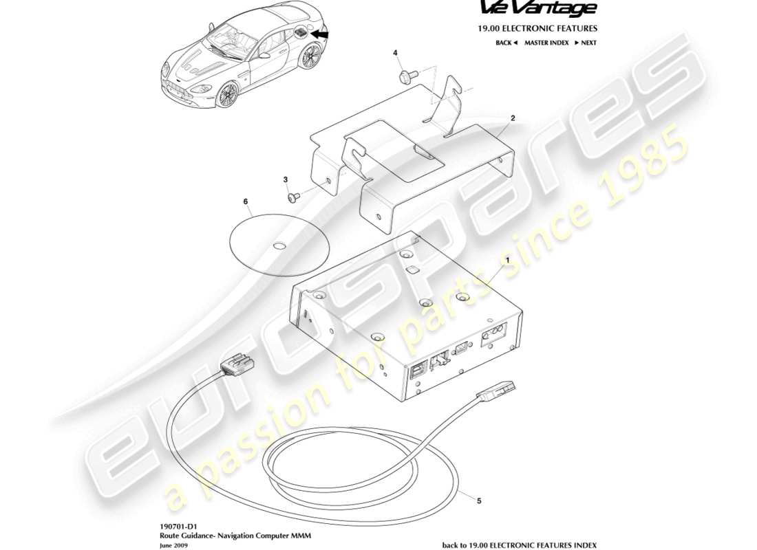 aston martin v12 vantage (2011) diagrama de piezas de navegación