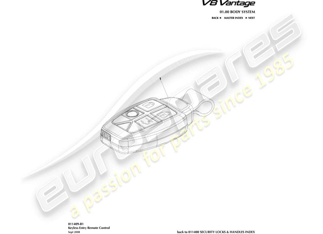 aston martin v8 vantage (2006) transmisor, diagrama de piezas rke