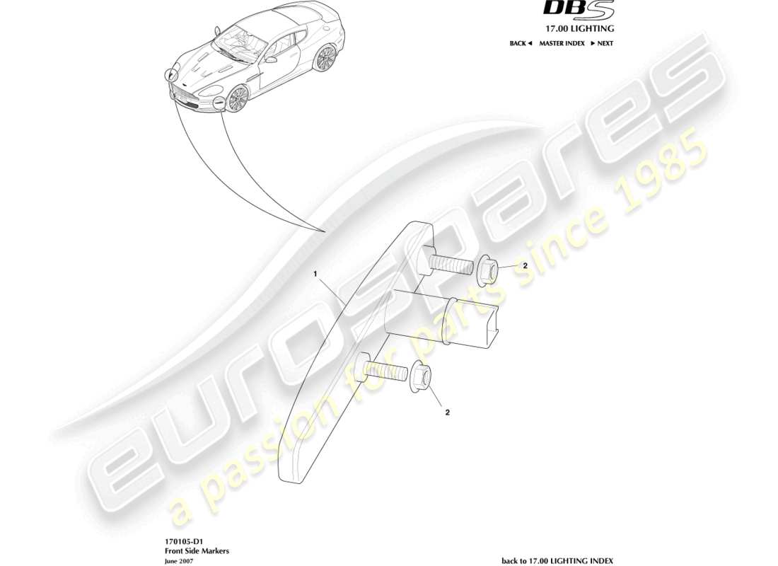 aston martin dbs (2009) front side markers diagrama de piezas
