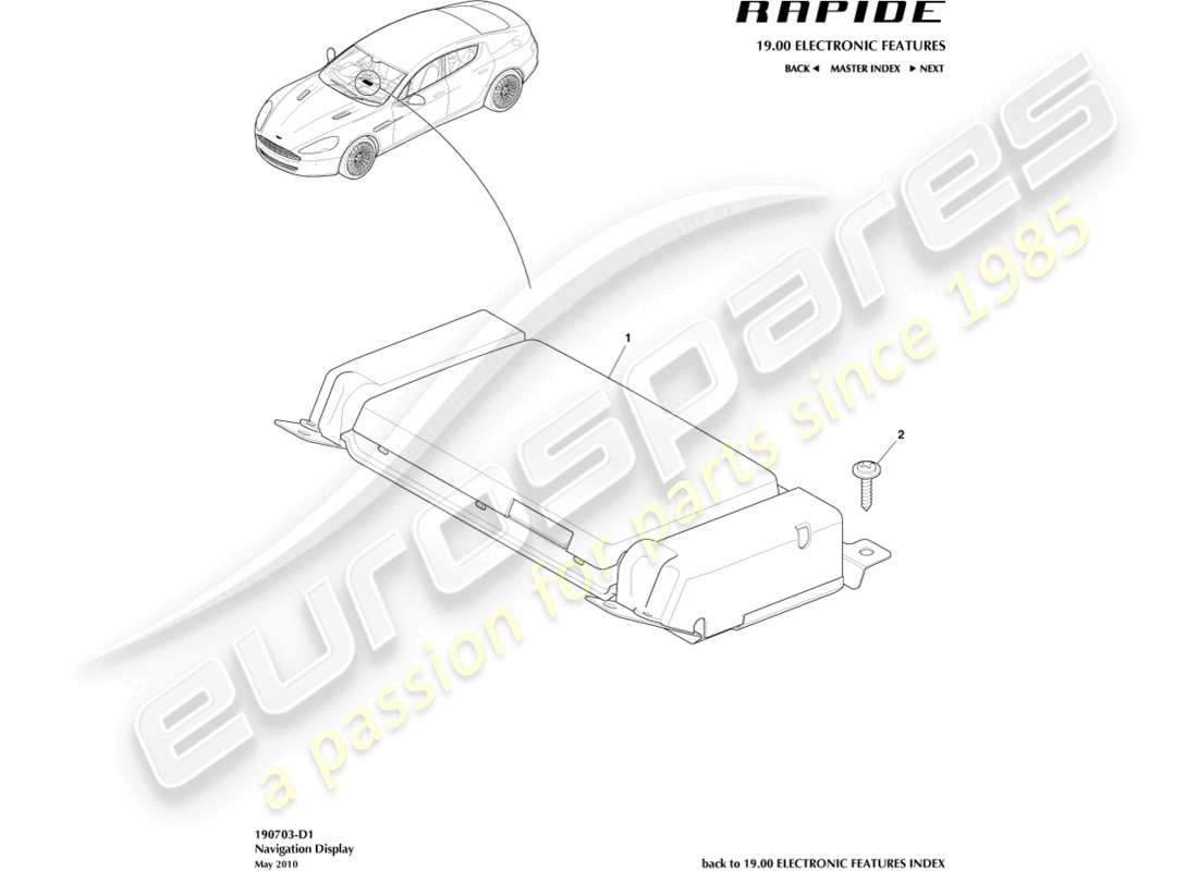aston martin rapide (2018) diagrama de piezas de la pantalla de navegación
