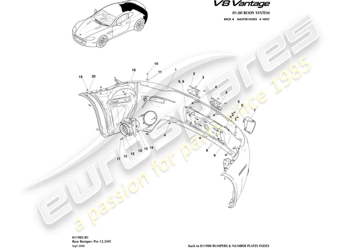aston martin v8 vantage (2006) parachoques trasero, al diagrama de pieza 12.25my