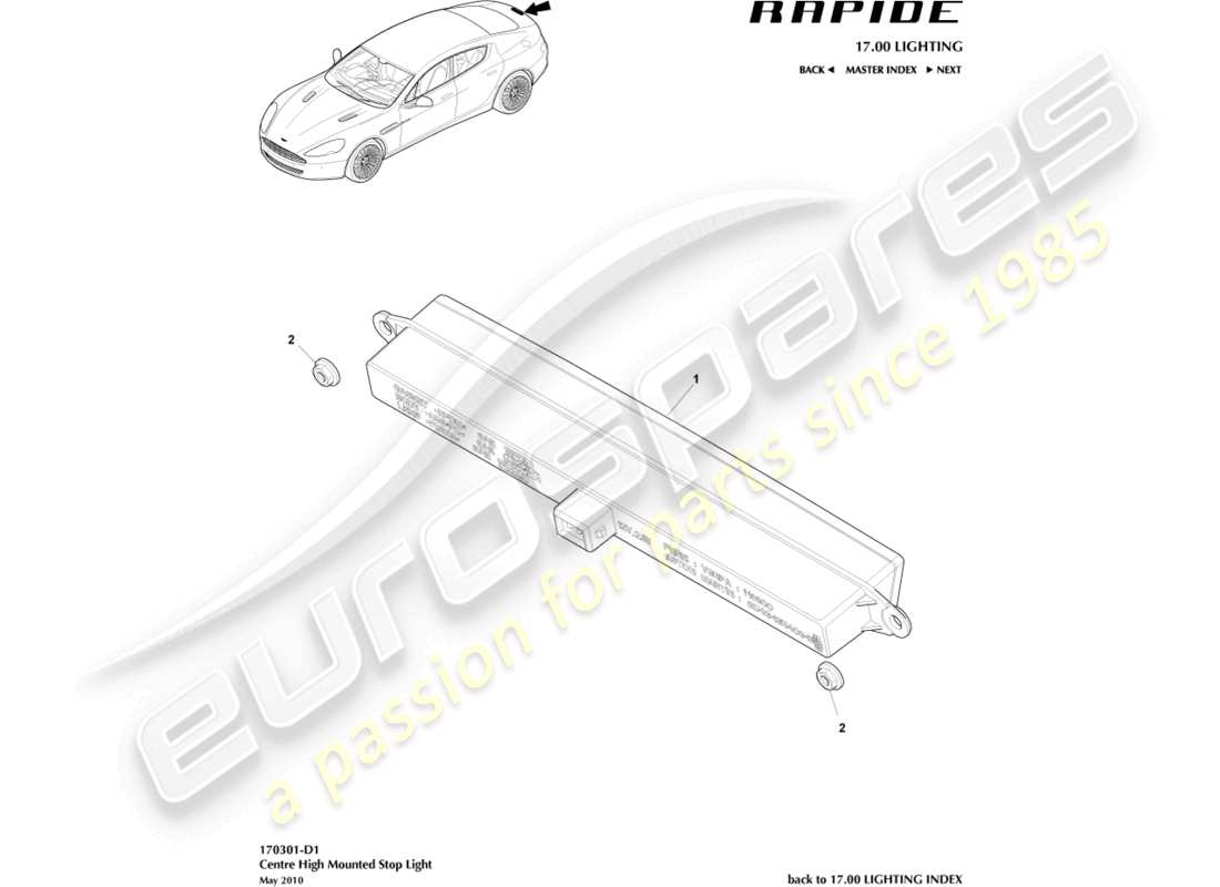 aston martin rapide (2014) luz de freno montada en alto diagrama de piezas
