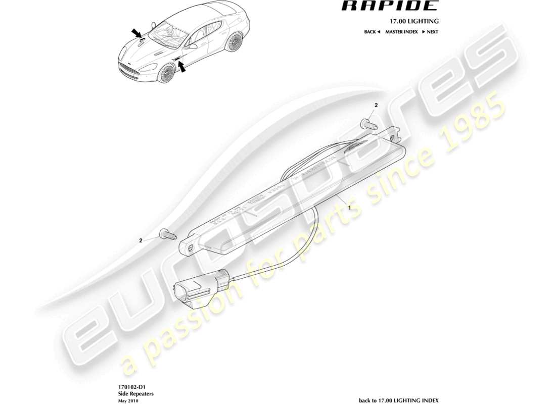 aston martin rapide (2016) repetidores laterales diagrama de piezas
