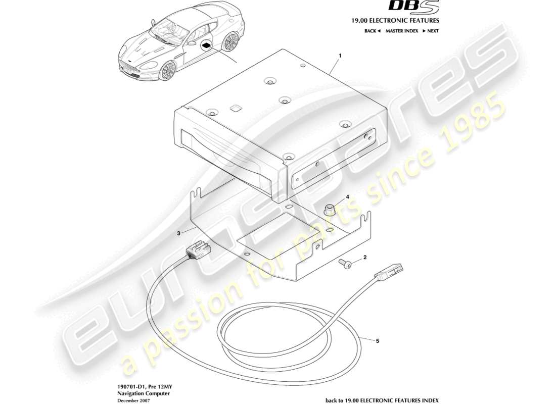 aston martin dbs (2013) navegación, a 12my diagrama de piezas