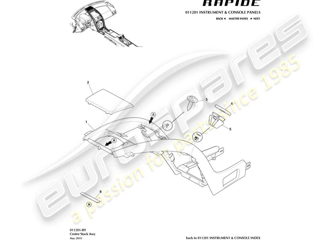 aston martin rapide (2013) diagrama de piezas de moldura central