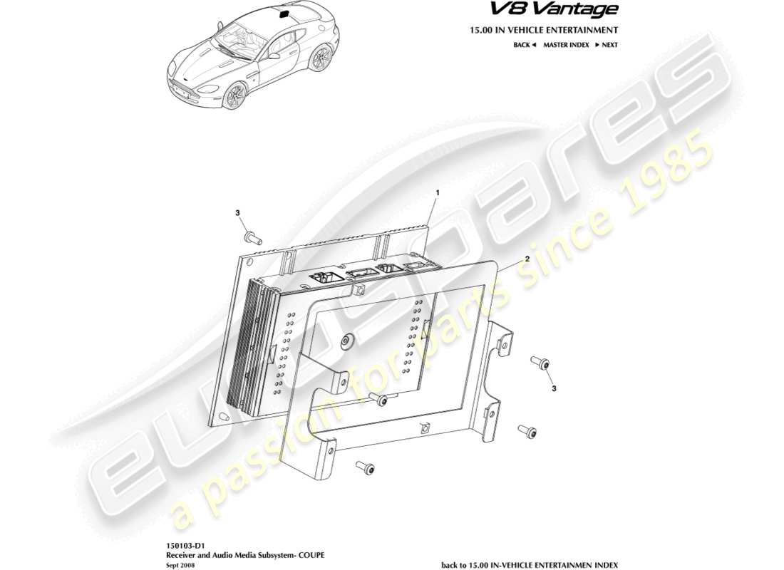 aston martin v8 vantage (2018) amplificador, diagrama de piezas del cupé
