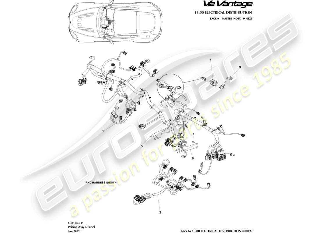 aston martin v12 vantage (2013) diagrama de piezas del arnés ip