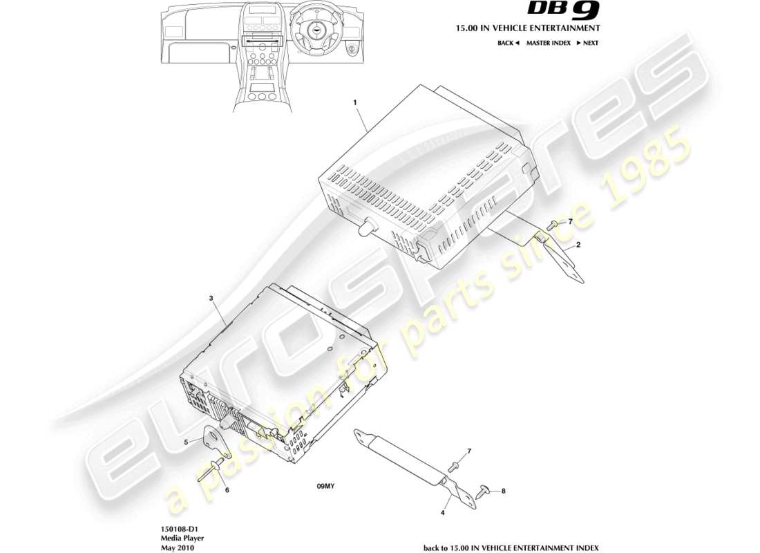 aston martin db9 (2008) diagrama de piezas del reproductor multimedia