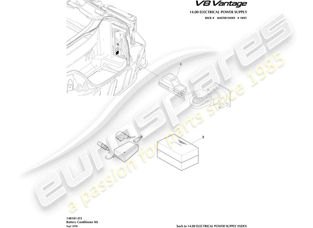 aston martin v8 vantage (2018) diagrama de piezas del kit acondicionador de batería