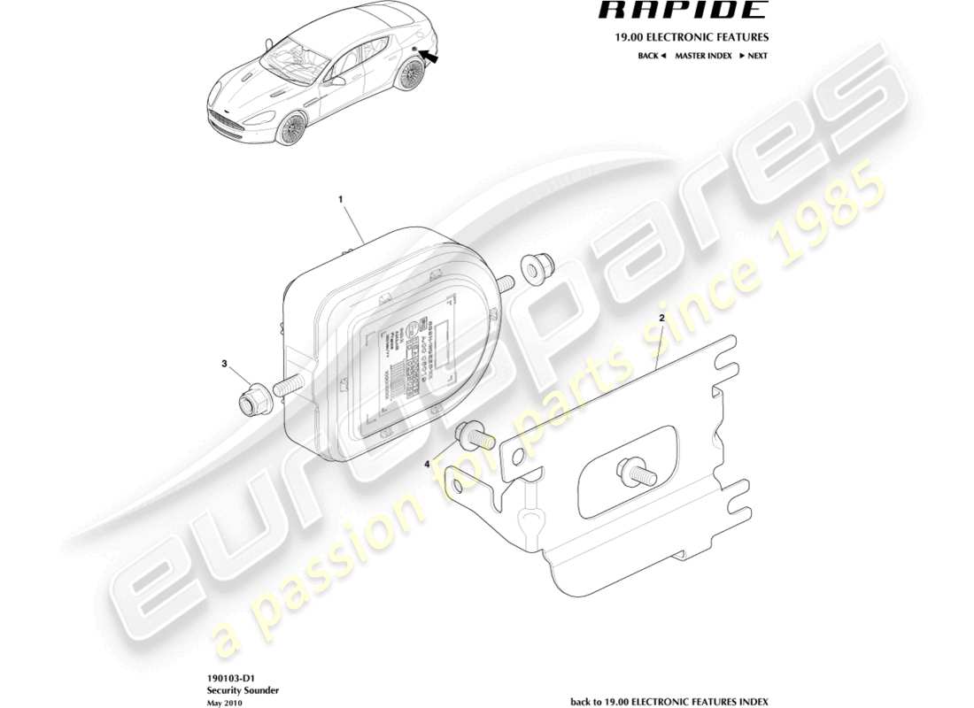 aston martin rapide (2012) bocinas y sirenas de alarma diagrama de piezas