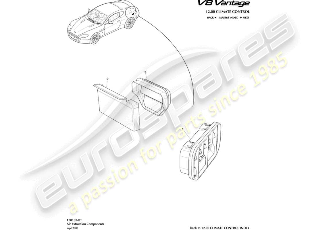 aston martin v8 vantage (2018) diagrama de piezas de los componentes de extracción de aire