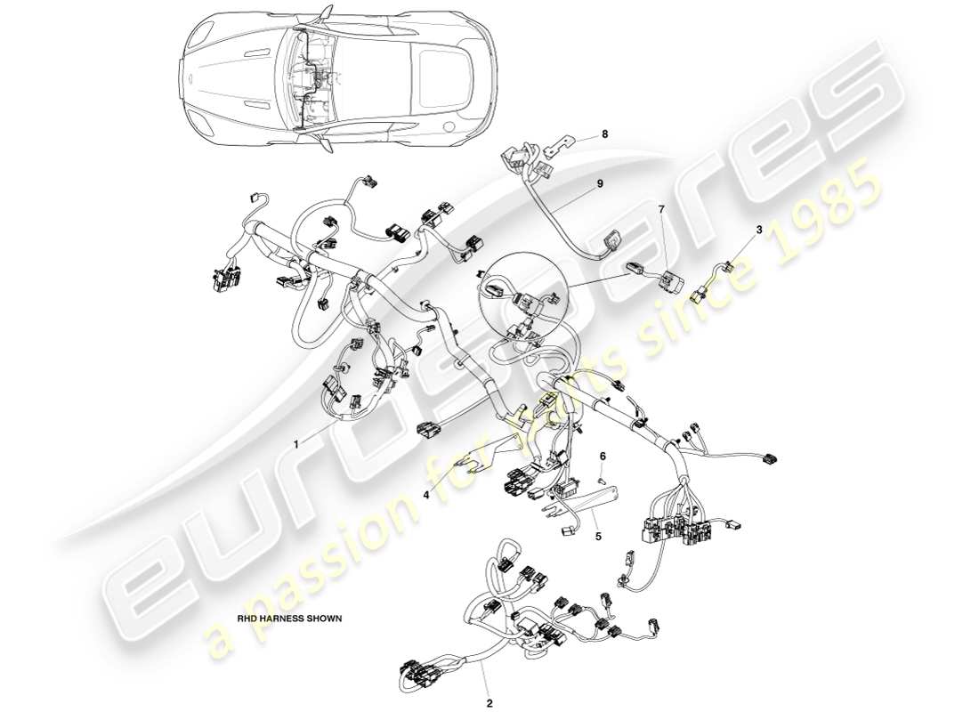 aston martin v8 vantage (2005) arnés ip, diagrama de pieza 12my