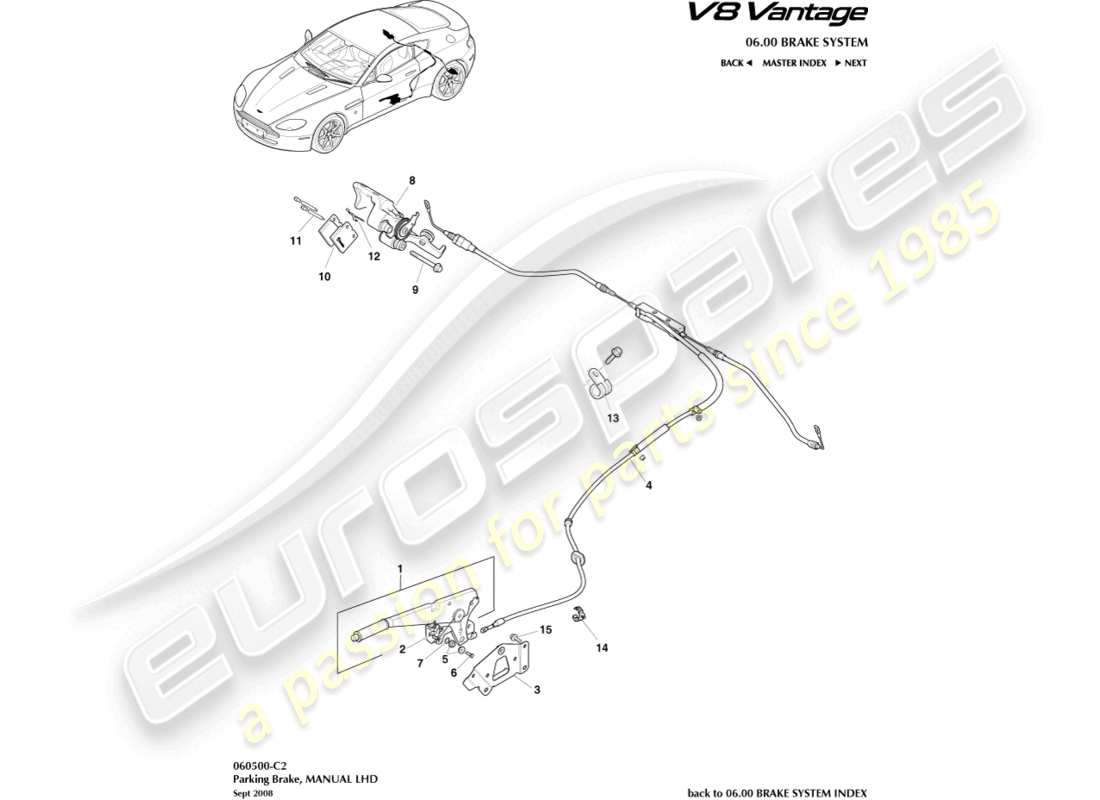 aston martin v8 vantage (2006) freno de estacionamiento, diagrama de piezas lhd