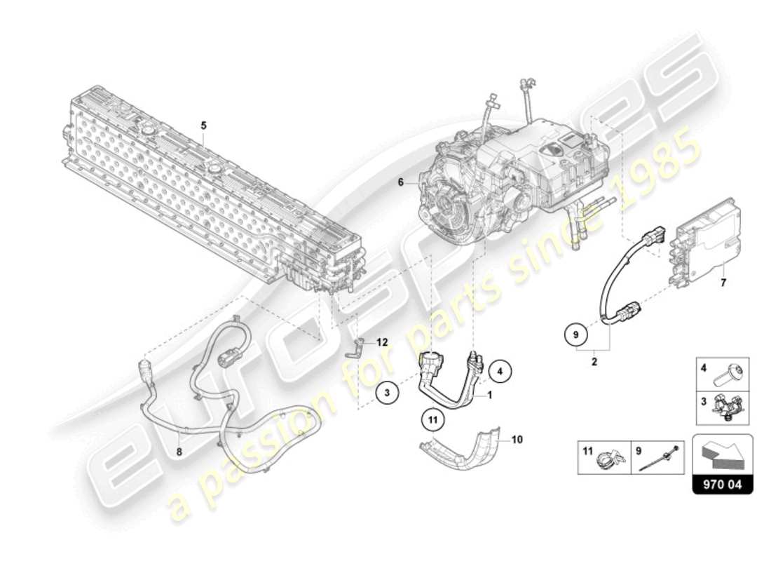 lamborghini revuelto coupe (2024) juego de cableado de alta tensión para baterías de alta tensión y electrónica de potencia diagrama de piezas
