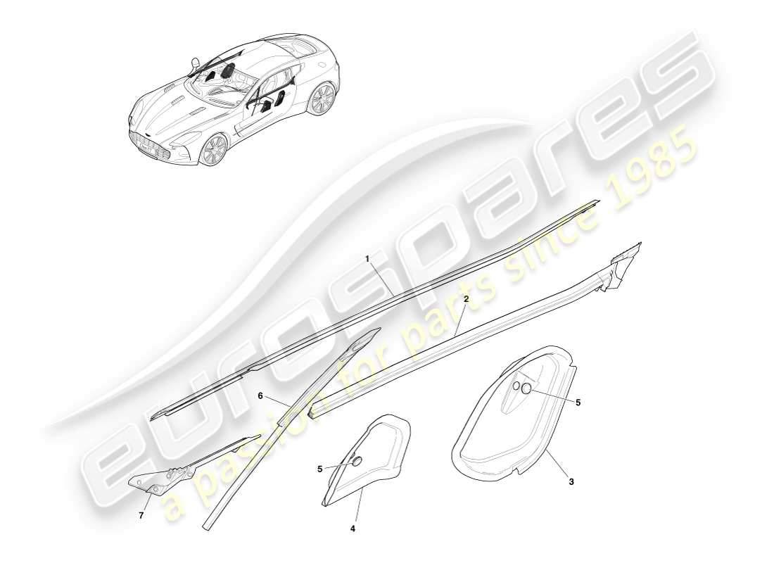 aston martin one-77 (2011) sellos de cintura de puerta diagrama de piezas