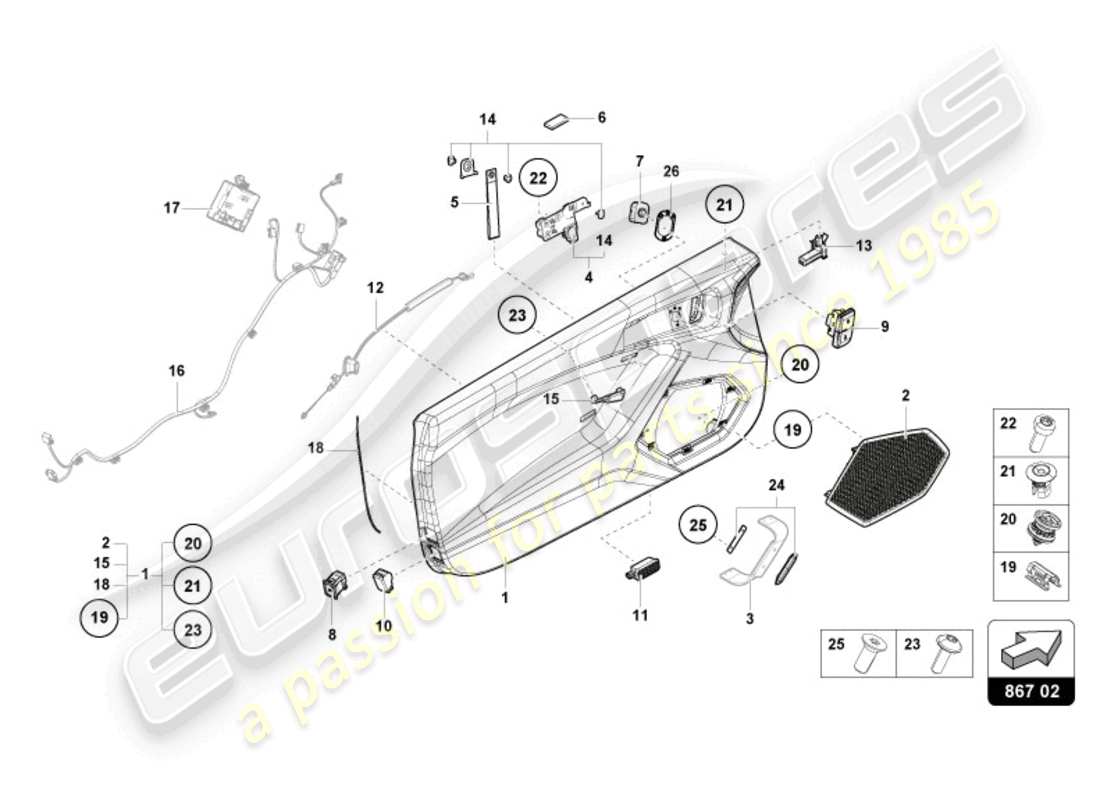 lamborghini tecnica (2024) diagrama de piezas del panel de puerta