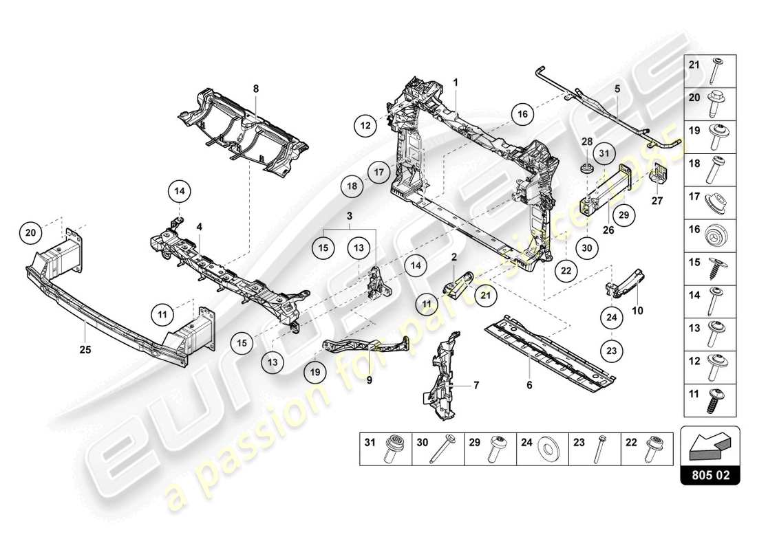lamborghini urus (2020) soporte para radiador de refrigerante esquema de piezas