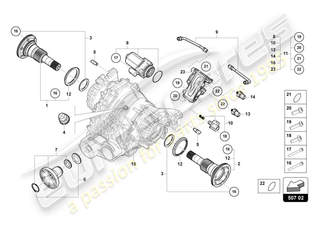 lamborghini urus (2020) para diferencial del eje trasero diagrama de piezas