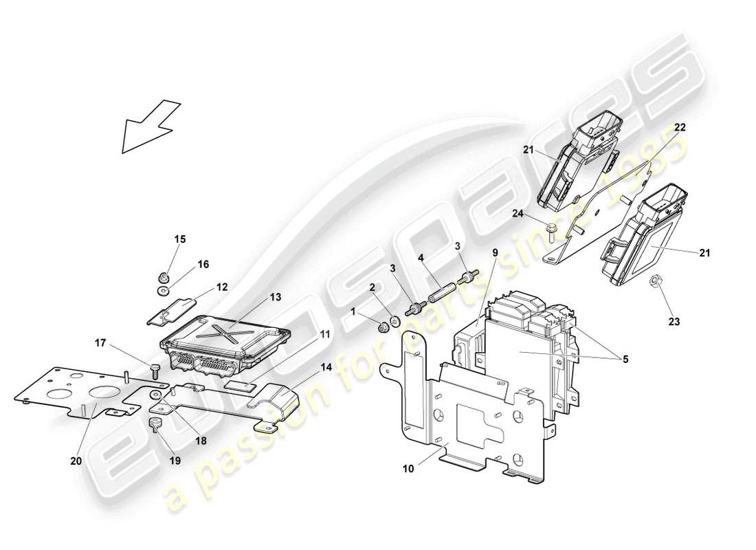 lamborghini lp640 coupe (2009) diagrama de piezas de la unidad de control del motor