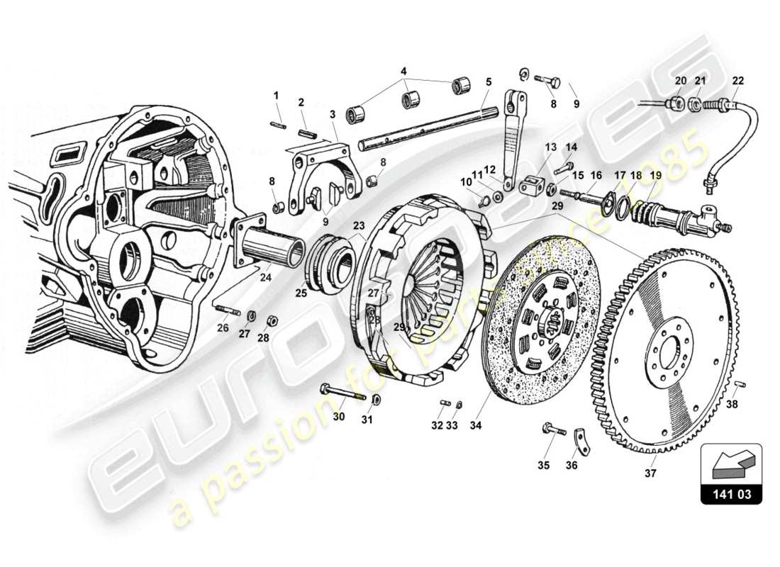 lamborghini countach 25th anniversary (1989) diagrama de piezas del embrague