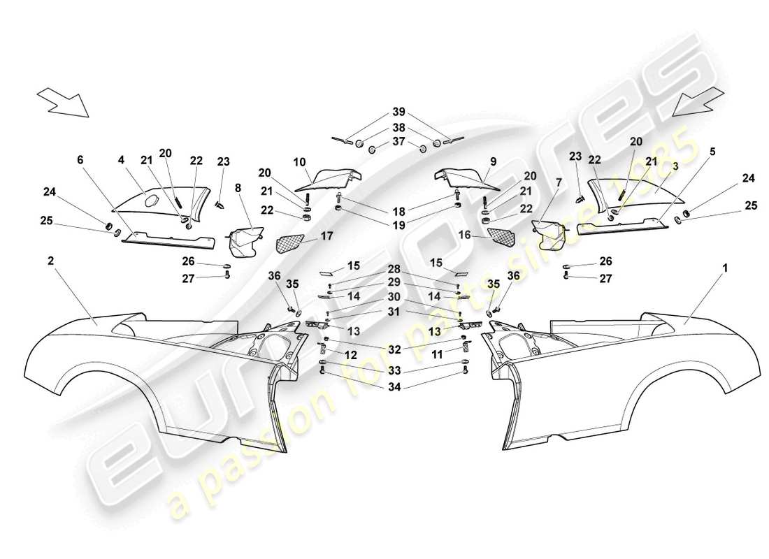 lamborghini lp640 roadster (2010) parte lateral trasera diagrama de piezas