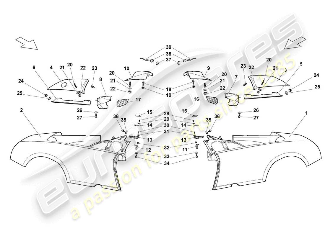 lamborghini lp640 roadster (2009) parte lateral trasera diagrama de pieza