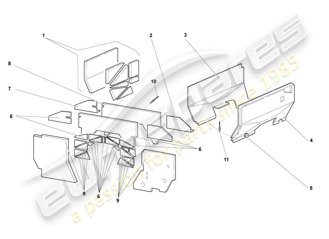 lamborghini lp640 coupe (2009) diagrama de piezas del escudo térmico